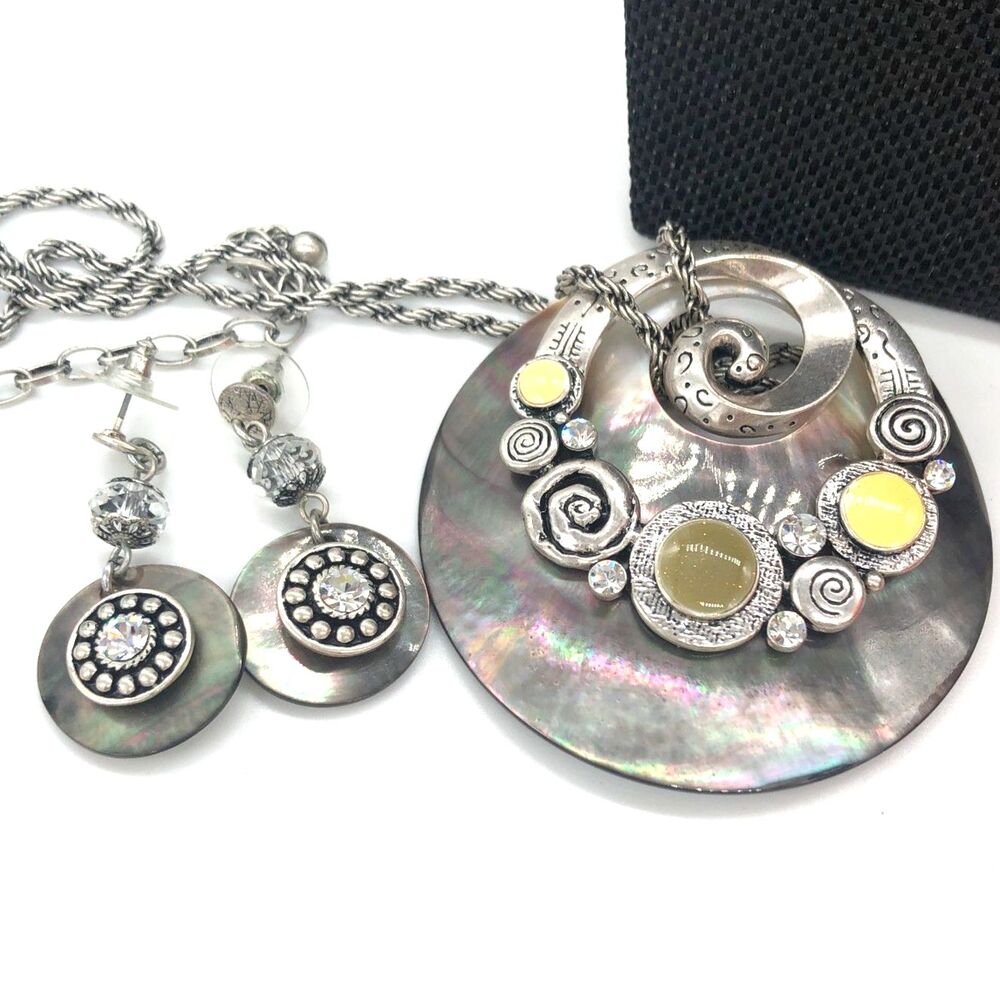 Handcrafted Mother-Of-Pearl Pendant with Matching Earrings Custom Unique